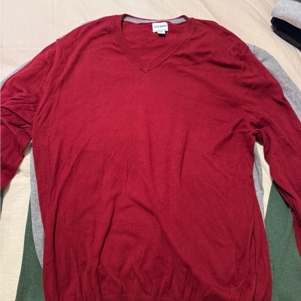 Old Navy Men's Bold Red V-Neck Sweater